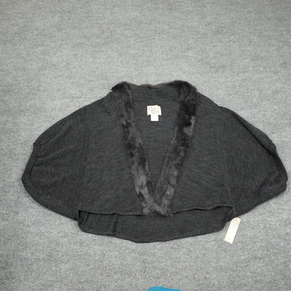 Cripple Creek Shrug Women Large Gray Shawl Rabbit Fur Trim Open Front Bolero